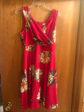 Grace Karin Red Floral Wrap-Style Fit & Flare Dress